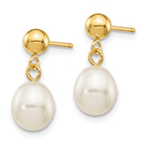 10k 6-7mm White Rice Freshwater Cultured Pearl Dangle Post Earrings